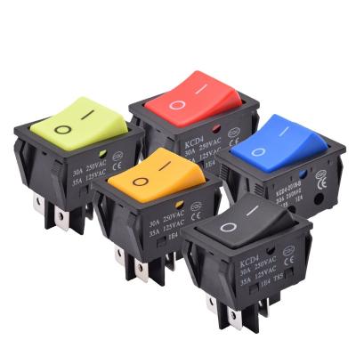 China Latching KCD4 12V 24V 220V 4 Pin Electric Locking On Off Rocker Switch  20 x 30 mm No Light 20A 30A DPST Red Orange Yellow Blue Black for sale