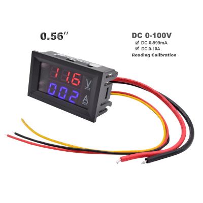 China Plastic 0.56 DC 0-100V 10A Digital Volt Amp Voltage and Current Ampere Panel Meter Digital Measuring Device Voltmeter ammeter LED Tester for sale