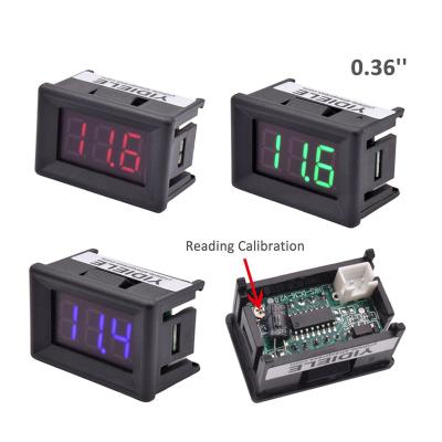 China Plastic 0.36 Electronic DC 0-100V Panel Mount 2 3 Wires Square 12V Digital Green LED Display Volt Voltage Meter Indictor Voltmeter Blue for sale