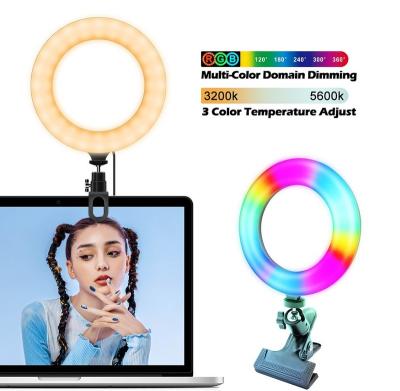 China 6 Inch Mini Makeup Desk Mirror Built-in USB Dimmable Folding Mini Led Selfie Ring Light Portable for sale