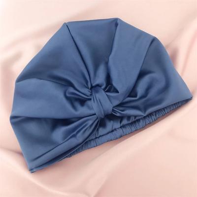 China Customizing Sleepwear Hat Satin Hoods Attracting Bow Silk Satin Hood Women Sleepwear Sleep Hat for sale