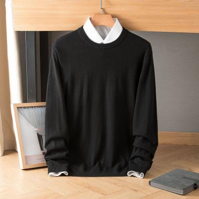 China Anti-wrinkle Winter Pure Wool  All Goat Sweater Male Youth Pure Color Round Neck Pure Wool Business Men's Sweater for sale