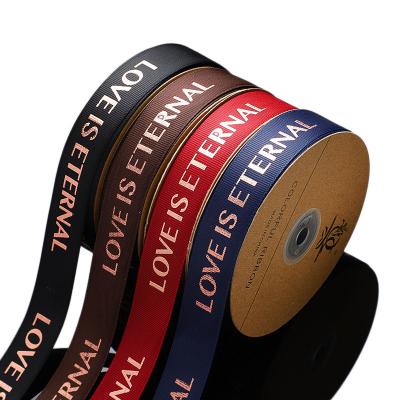 China Customizable wholesale custom made ribbon satin ribbon polyester 3d printing gold foil logo ribbon customizable sublimation ribbon for sale