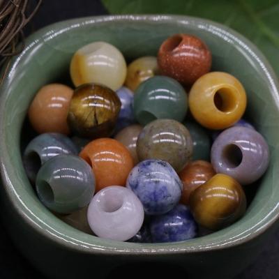 China MYSURE Stone 12mm Natural Stone Braid Big Bead Hole Pony Hair Beads Jewelry for Hair Braiding and Dreadlocks Dread Stone Beads for sale