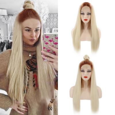 China MYSURE Ombre Wave Synthetic_wigs Regular Blonde Synthetic Hair Wigs Lace Front Wig Ombre Gold Blonde Top for sale