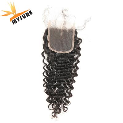 China Virgin Lace Closure Deep Wave Cuticle Aligned Deep Hair Extension 4*4 Lace for sale