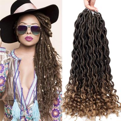 China Curly Fiber Hair Goddess Faux Locs Crochet Hair Deep Wave Braiding Hair With Curly Ends Crochet Goddess Locs Synthetic Braid 18inch for sale