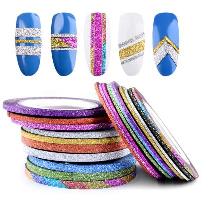 China Easy Apply MYSURE DIY Nail Art Decorations Matte Glitter Nail Striping Line Multi Color Nail Glitter Stripe Line for sale