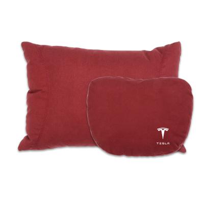 China Anti-Static Suede Memory Cotton Headrest Waist Pillow Driving Travel Seat Head Rest Neck Support Tesla Series Car Accessories for sale