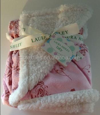 China Heated Sherpa and Pink Velvet Mink Floral Baby Blanket for sale