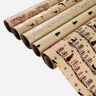 China Hot Selling Christmas Elk And Snowflake Tree Pattern New Year Creative Gift Wrapping Parchment Paper New Wood Pulp Grease Coated for sale