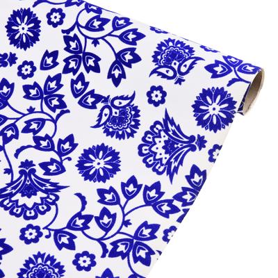 China ANTISTATIC design bule pattern china gift wrapping floral flocking paper for daily for sale