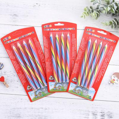 China Student& Multi Color Promotional 4 In 1 Hexagonal Wood Triangle Lead And OEM Laser Pencil Logo 4 Color In 1 Pencil for sale