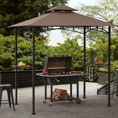 China POLY 12 by 12 Feet Metal Grill Double Tiered Gazebo Steel Frame Gazebo Outdoor Garden Canopy Tent with LED Light for sale