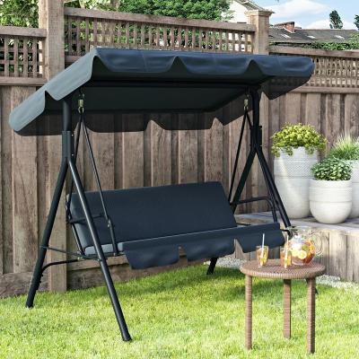 China Strong Swing Seat Outdoor Furniture Steel Frame 3 Seater Patio Cushioned Swing Chair With Canopy for sale