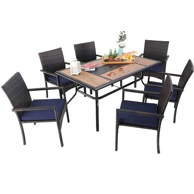 China Waterproof and Waterproof Outdoor Furniture Rope Furniture Outdoor Dining Table and Chair Garden Sets with Teak Wood Top for sale