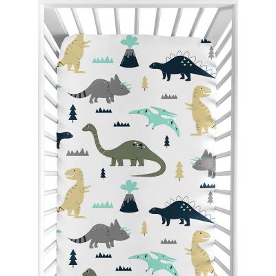 China American Style Crib Sheet Dinosaur Design Soft Breathable Cotton Printed Baby Fitted Animal Crib Sheet for sale