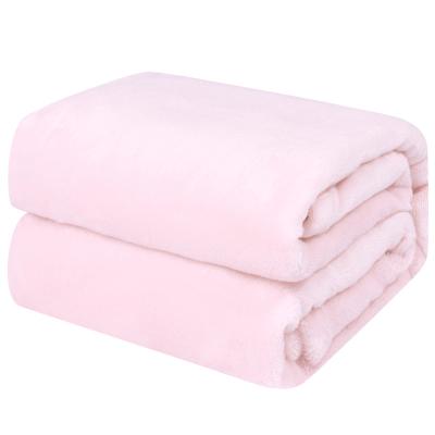 China Portable Soft Child Blanket Infant Flannel Fleece Solid Pink Blanket for sale