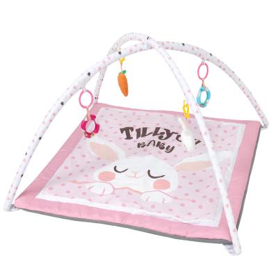 China Portable Pink Rabbit Theme Baby Activity Mat with Hanging Sensory Toys for Baby Girl Play Mat Gym for sale