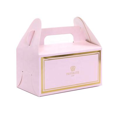 China Recyclable Coated Paper Pink Cake Box With Handle for sale