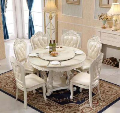 Chine European Classic Antique Style Italian Dining Table, 100% Italy Style Solid Wood Luxury Round Dining Table Set JXMY008 à vendre