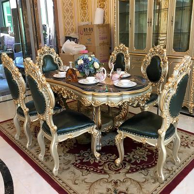 Chine Wholesale Traditional Antique Style Italian Dining Table, 100% Italy Style Luxury Solid Wood Dining Table Set Gold MZZ01 à vendre