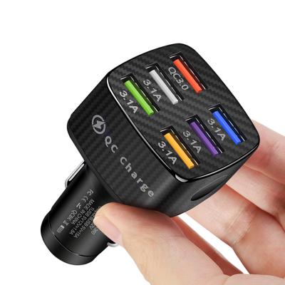 China Hot selling type c 15A 5V/3.1A qc3.0 fast car mobile phone usb car charger 6 port charger for sale