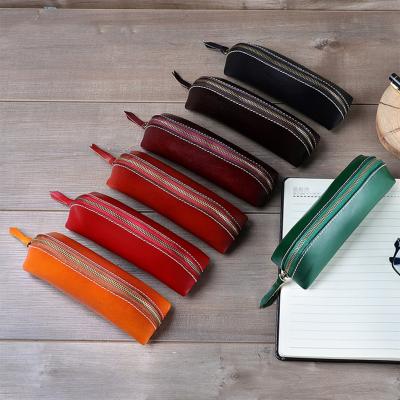 China Schools & Custom Offices Genuine Leather Pen Pencil Holder Handmade One Zipper Pencil Case Wholesale for sale