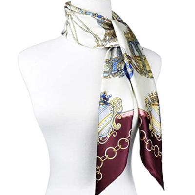 China Designer Classic Paisley Pattern Square Satin Hair Scarves Custom Printed Square Bandana Silk Scarf for sale