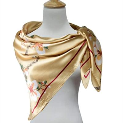 China 90X90 Square Silk Wild Satin Scarf Ladies Large Sunscreen Simulation Print Silk Square Scarf for sale