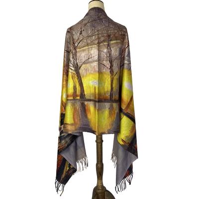 China Factory Direct Sale Autumn And Winter Fashion Womens Classic Scarf Fringed Shawl Cashmere Flower Printing Material Scarf for sale