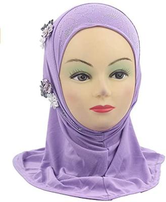 China Multifunctional Silk Muslim Girls Handfeeling Ice Hijab Floral Lace Head Scarf Kids Head Wrap Hijab Islamic Arab Scarf Shawls With Flowers for sale