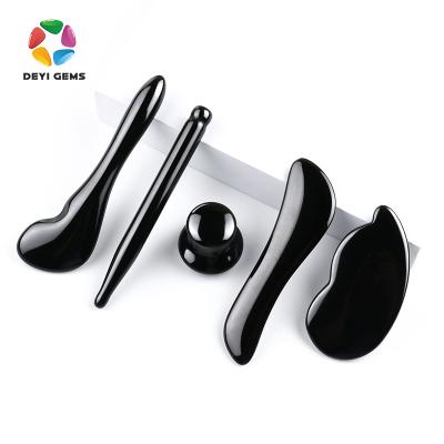 China Best Natural Popular High Quality Black Obsidian Jade Gua Sha Set From Amazon Wholesaler 100% For Facial Massage for sale