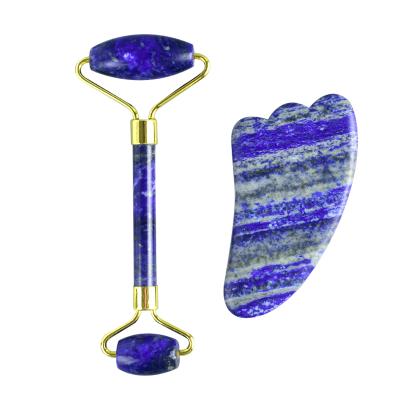 China Whitening Facial Massager Jade Roller Gua Sha Lapis Lazuli Roller Set Wholesale High Quality for sale