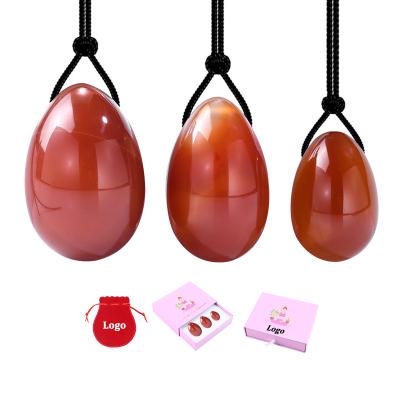 China Tighten Natural Carnelian Yoni Eggs Drilled Kegel Ball Red Agate Egg Set Women Pelvic Muscle Shaping 3 in 1 Jade Eggs with String for sale