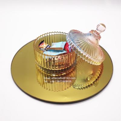 China Wholesale Contemporary Cheap Wedding Decoration Yellow Gold Crystal Stained Round Round Mirror Tiles Glass Mirror Candle Dish for sale