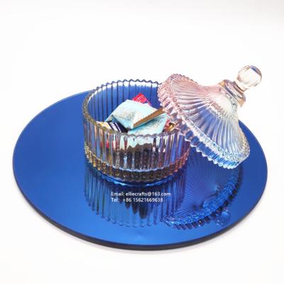 China Contemporary Wholesale Cheap Blue Tinted Mirror Tiles Small Round Glass Mirror Sconce Dish for sale