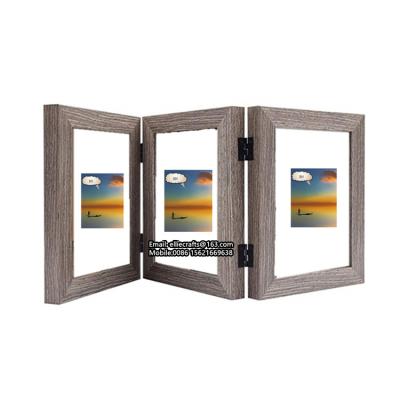 China Home Decoration Wholesale 3 Openings 4x6 Picture Collage Photo Frame Plastic PS Folding Hinged Photo Picture Frame With Mat for sale