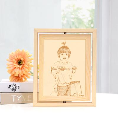 China Home Decoration Wholesale White Raw Material Home Solid Wood Rotating Photo Frame Laser Pyrography Wooden Picture Frame for sale