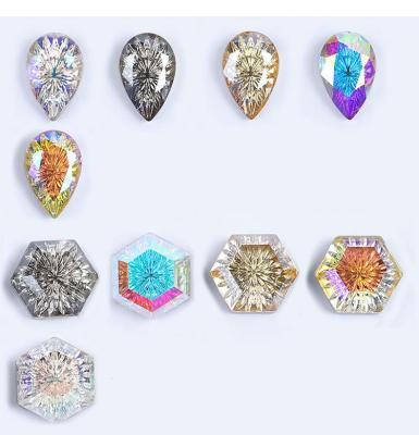 China Alloy Radian Relief Nail Rhinestone Shaped Diamond Concave Hexagonal Drop Nail Decoration for sale