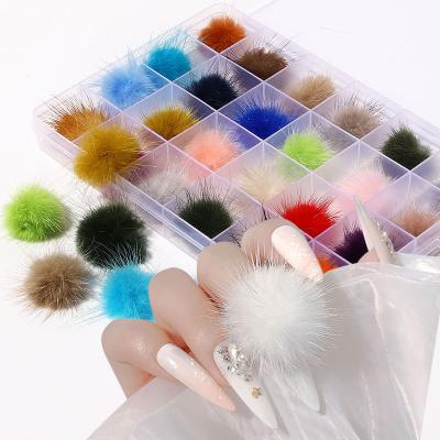 China Nail Art Detachable Magnet Ball Fluffy Nail Charm Puffy Pom Poms For Nail Fashion Hairball Manicure DIY Nail Polish Decoration for sale