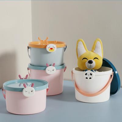 China Cartoon Design Stored Beach Toys Kids Children Storage Stacking Toy Plastic Buckets With Lid for sale