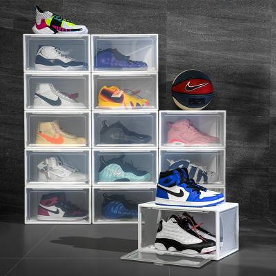 China Viable Wholesale OEM Open Stackable Custom Sneakers Side Logo Plastic Amazon Black Shoe Box for sale