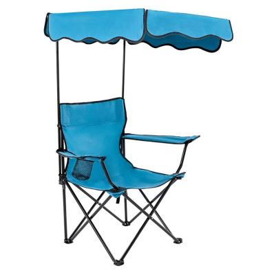 China Modern Folding Camping Chairs, Lawn Metal Beach Steel Chair, With Cupholder And Canopy Sun Shade for sale