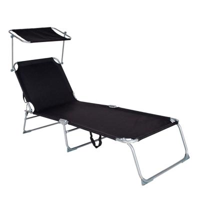 China Lightweight Outdoor Furniture Beach Folding Sun Bed Sun Couch With Canopy Sunshade for sale