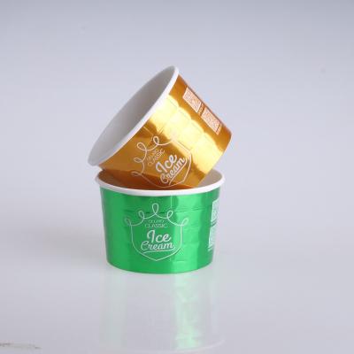 China 8oz 3D Disposable Embossing Shinning Single Wall Paper Bowl with Lid for Ice Cream Packaging for sale