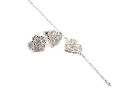 China Latest OEM FASHIONABLE Zirconia 925 Heart Silver Rhodium Multi Size Heart Set Modern Elegant Women for sale