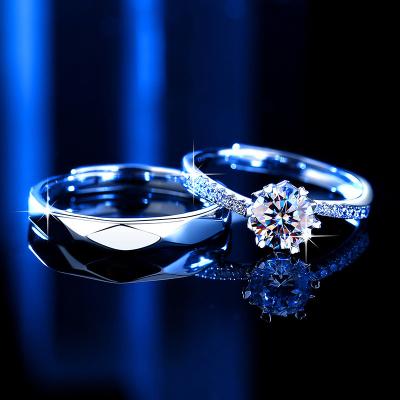 China Romantic 1ct 2ct Moissanite Ring Eternal couple pair ring D Color VVS 925 Sterling Silver Engagement Diamond Ring for sale