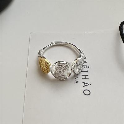 China TRENDY Unique design gold and silver antique coin ring adjustable 925 sterling silver ring jewelry men and women for sale