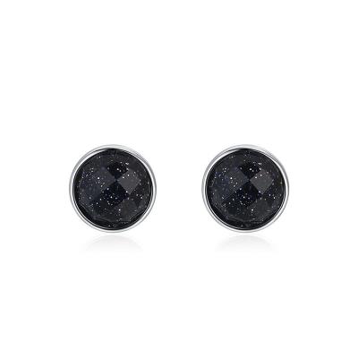 China Environmental Friendly Hot sale simple fashion sterling silver obsidian stud earrings allergy free 925  silver earrings men for women for sale